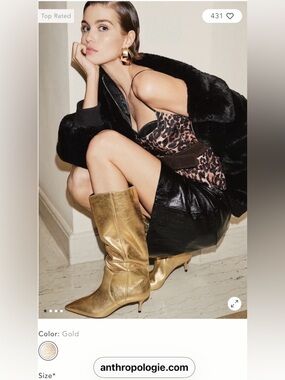 ✨NIB Anthropologie Gold Boots, Size 39